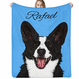 Personalized Dog Portrait Throw Blanket, Custom Photo&Name Animals Ultra-Soft Micro Fleece Blanket, Customized Throw Blanket For Kids/Adults/Family, Souvenir, Gift