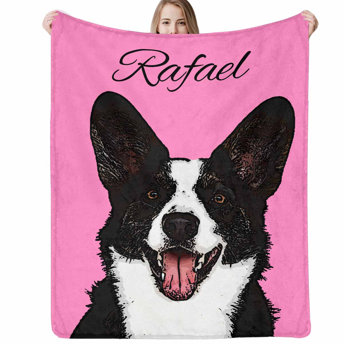 Personalized Dog Portrait Throw Blanket, Custom Photo&Name Animals Ultra-Soft Micro Fleece Blanket, Customized Throw Blanket For Kids/Adults/Family, Souvenir, Gift