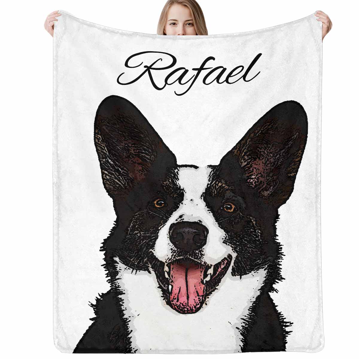 Personalized Dog Portrait Throw Blanket, Custom Photo&Name Animals Ultra-Soft Micro Fleece Blanket, Customized Throw Blanket For Kids/Adults/Family, Souvenir, Gift