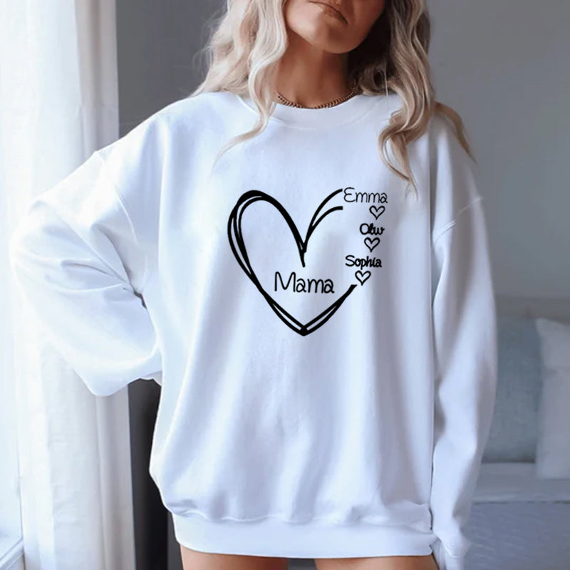 Sweatshirt with Child's Name ,Grandma Nana Gigi Mom Mama Heart Print Sweatshirt,Mothers Day Gift,New Mom Gift