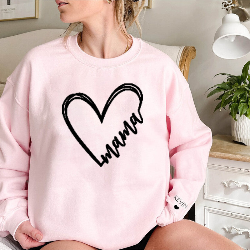 Heart Print Mama Sweatshirt, Mother and Child's Name Sweatshirt , Personalized Gift for Mom, Mom Gift, Mom Birthday