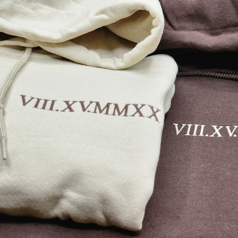 Custom Embroidered Roman Numeral Date Couple‘s Hoodie