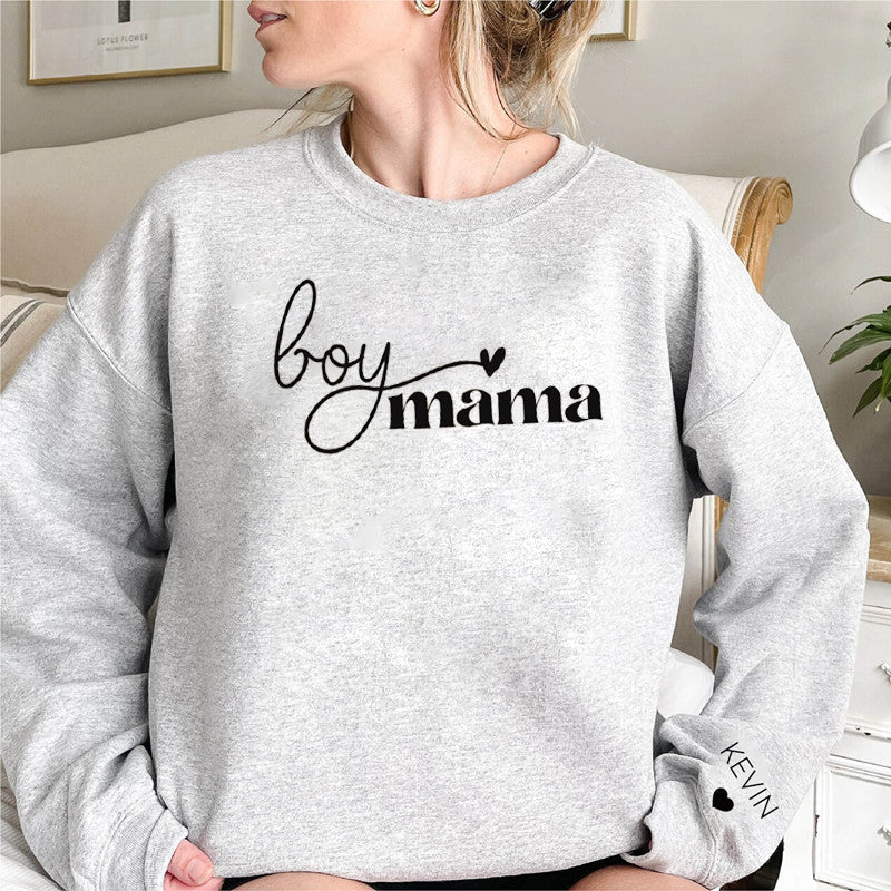 Boy Mama Sweatshirt,Personalized Gift for Mom, Mother's Name and Child's Name Sweatshirt, Cute Mama Est Sweatshirt, Mom Gift, Mom Birthday