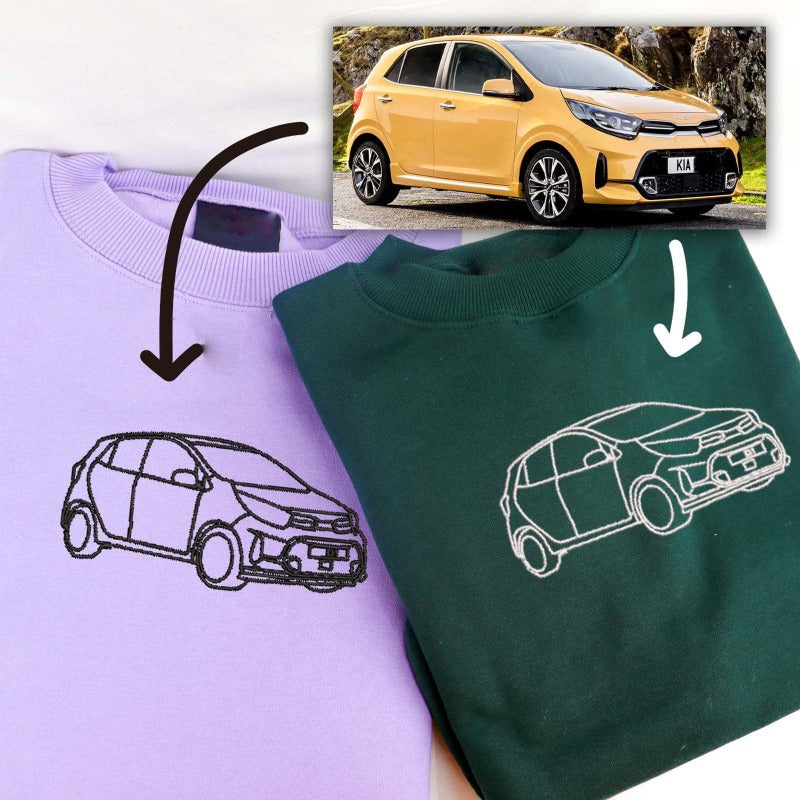 Custom Car Sweatshirt, Custom Car Outline Sweatshirt, Embroidered Car Sweatshirt