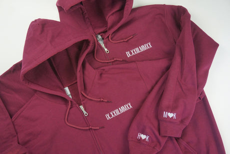 Roman Numerals Anniversary Embroidered Zip Up Hoodie | Embroidered Hoodie | Couples Hoodie Gift | Sweatshirt | Anniversary Date Hoodie