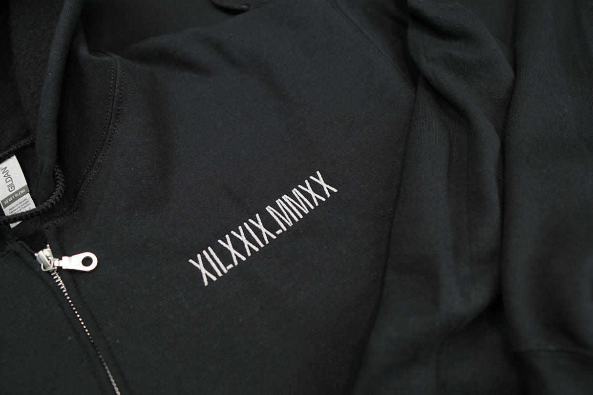 Roman Numerals Anniversary Embroidered Zip Up Hoodie | Embroidered Hoodie | Couples Hoodie Gift | Sweatshirt | Anniversary Date Hoodie