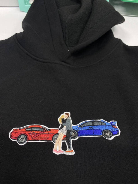 Gift for Boyfriend Embroidered by Car Family Couple Photo Portrait Hoodie Embroidery Photography Crewneck Sweatshirt Romantic Custom