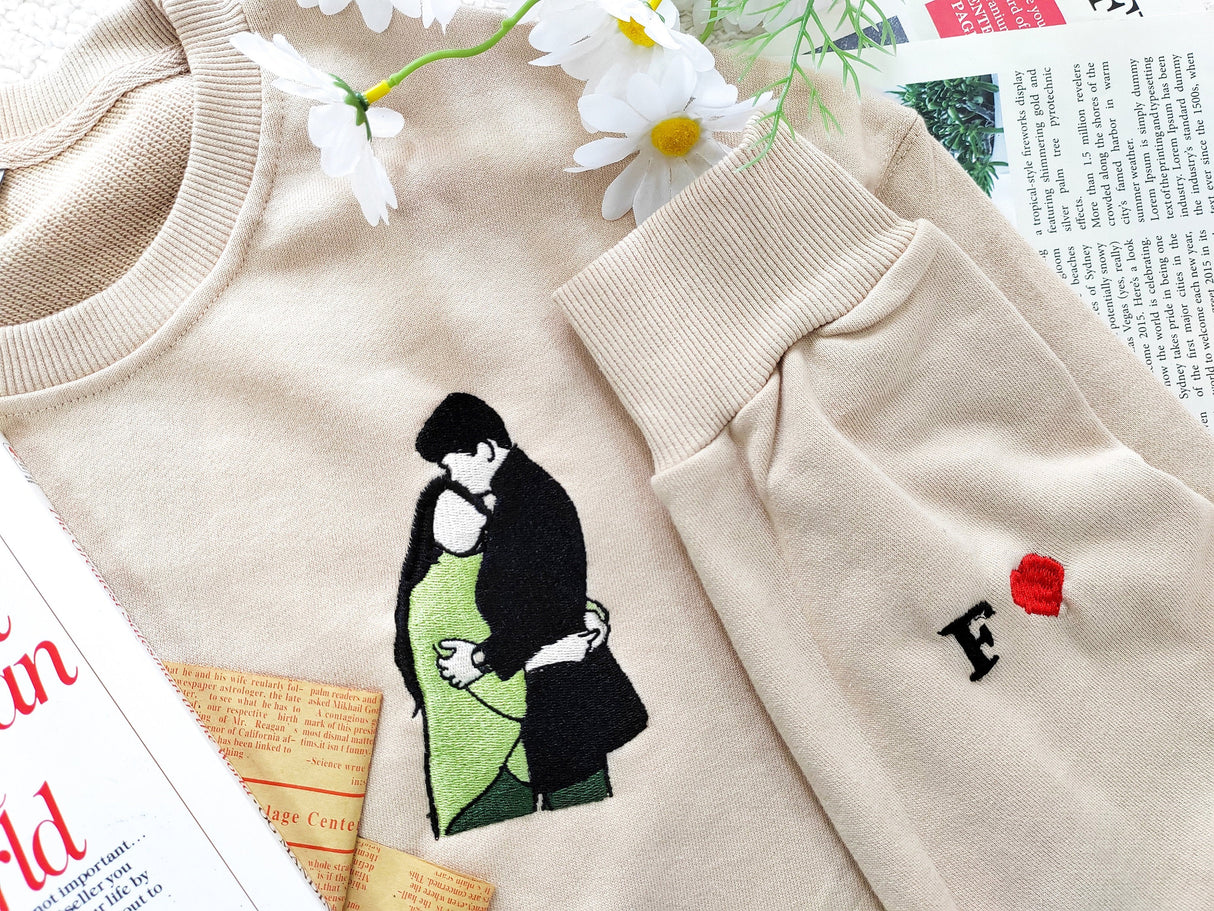 Custom personalized Photo Portrait embroidered sweatshirt,Couple Hoodie,Line art photo Sweatshirt,Gift for her