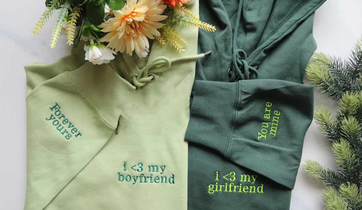 Personalized Embroidered Sweatshirt Hoodie Initial on sleeve, Couples Gifts Valentines Day Gift for Him for her Forever yours You are mine