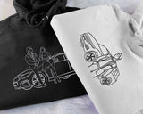 Custom Car Embroidered Photo Hoodie, Outline Car Portrait from Photo Jumper, Personalised Sketch Couples Hoody, Memorial Car Lover Guy Gift