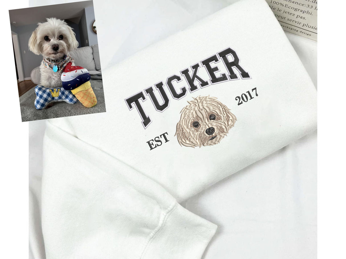 Custom Pet Embroidery Sweatshirt from Photo, Personalized Dog Embroidered Sweatshirt, Pet Face Sweatshirt, Crewneck, Tee or Hoodie