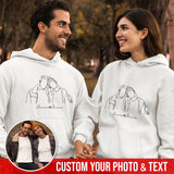 Custom Portrait From Photo Hoodie, Couple Outline Photo Sweatshirt, Custom Line Art Photo Hoodies, Couple Hoodies, Valentines Day Sweats