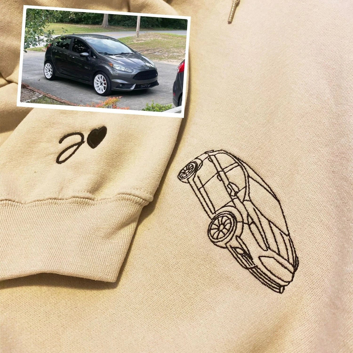 Custom Embroidered Car Outline Sweatshirt From Your Photo, Embroidered Car Hoodie, Custom Car Sweater, Car Lover Hoodie or Tee