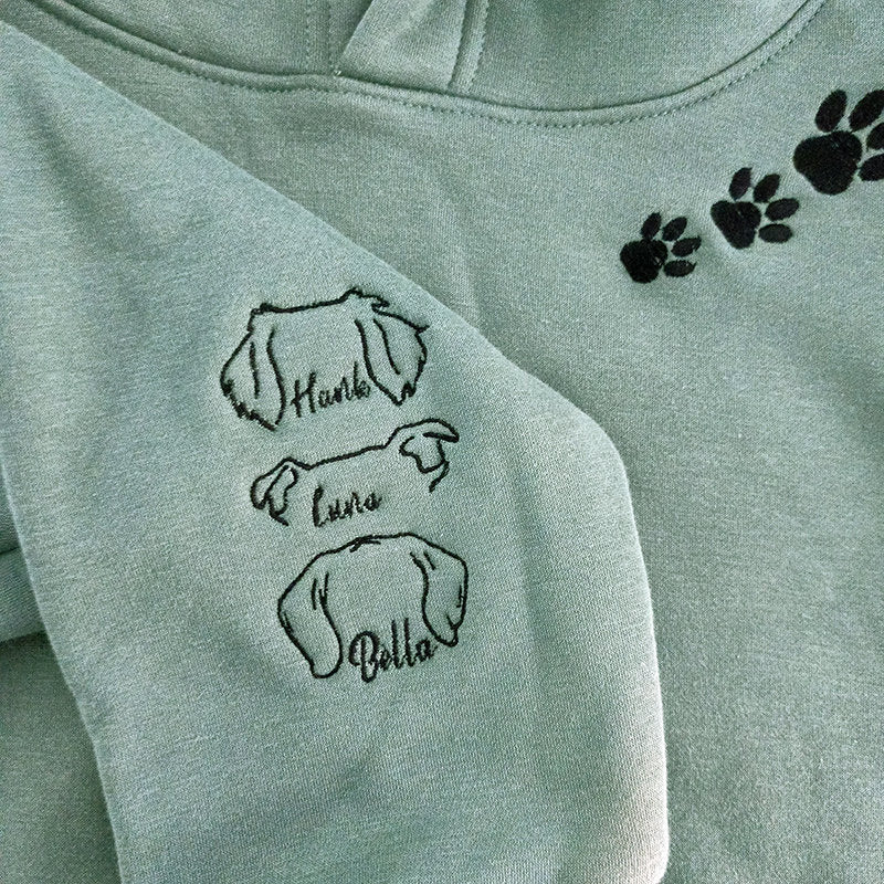 Custom Embroidered Pet Sweatshirts,Pet Lover Gifts,Embroidered With Dog Ear Outline,Dog Embroidered Sweatshirt, Dog Dad Hoodie Personalized