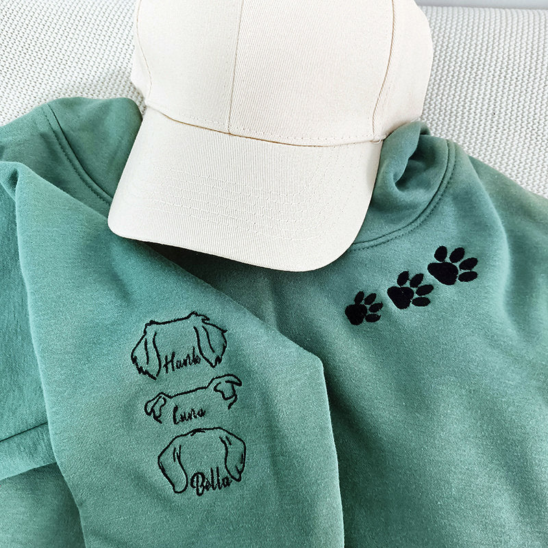 Custom Embroidered Pet Sweatshirts,Pet Lover Gifts,Embroidered With Dog Ear Outline,Dog Embroidered Sweatshirt, Dog Dad Hoodie Personalized