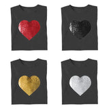 Personalized T-shirt Heart Shaped Sequin with Custom Photo Design Creative Gift for Couples